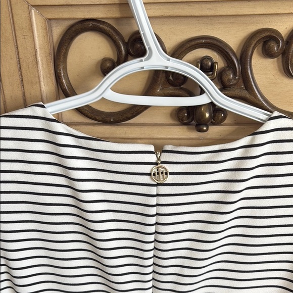 Tommy Hilfiger White and Black Sleeveless Midi Sheath Dress with Crew Neck - Picture 5 of 7